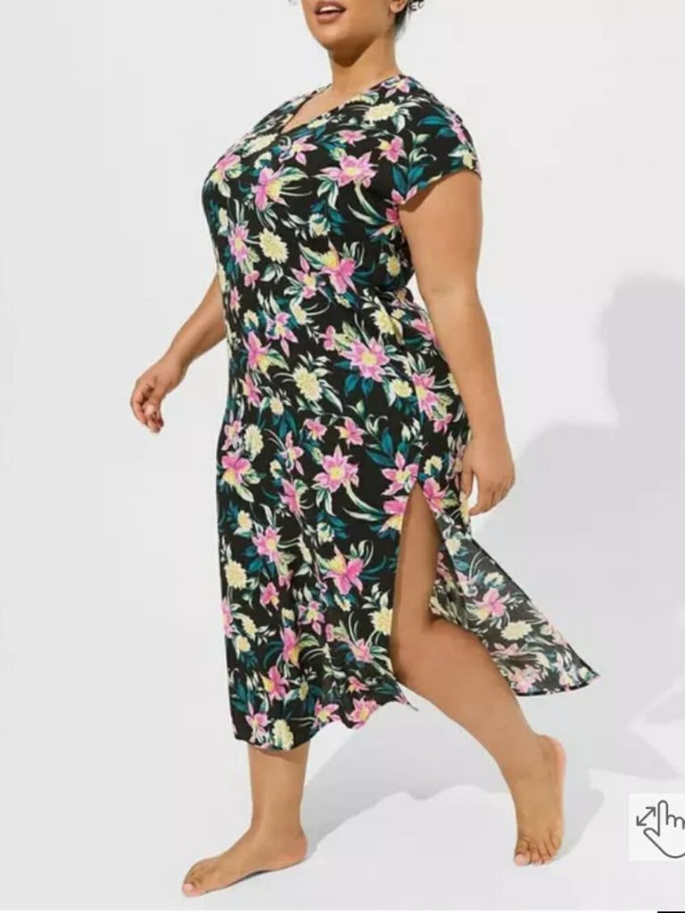 Torrid Maxi Washable Gauze Side Slits Caftan Swimsuit Cover-Up Dress floral